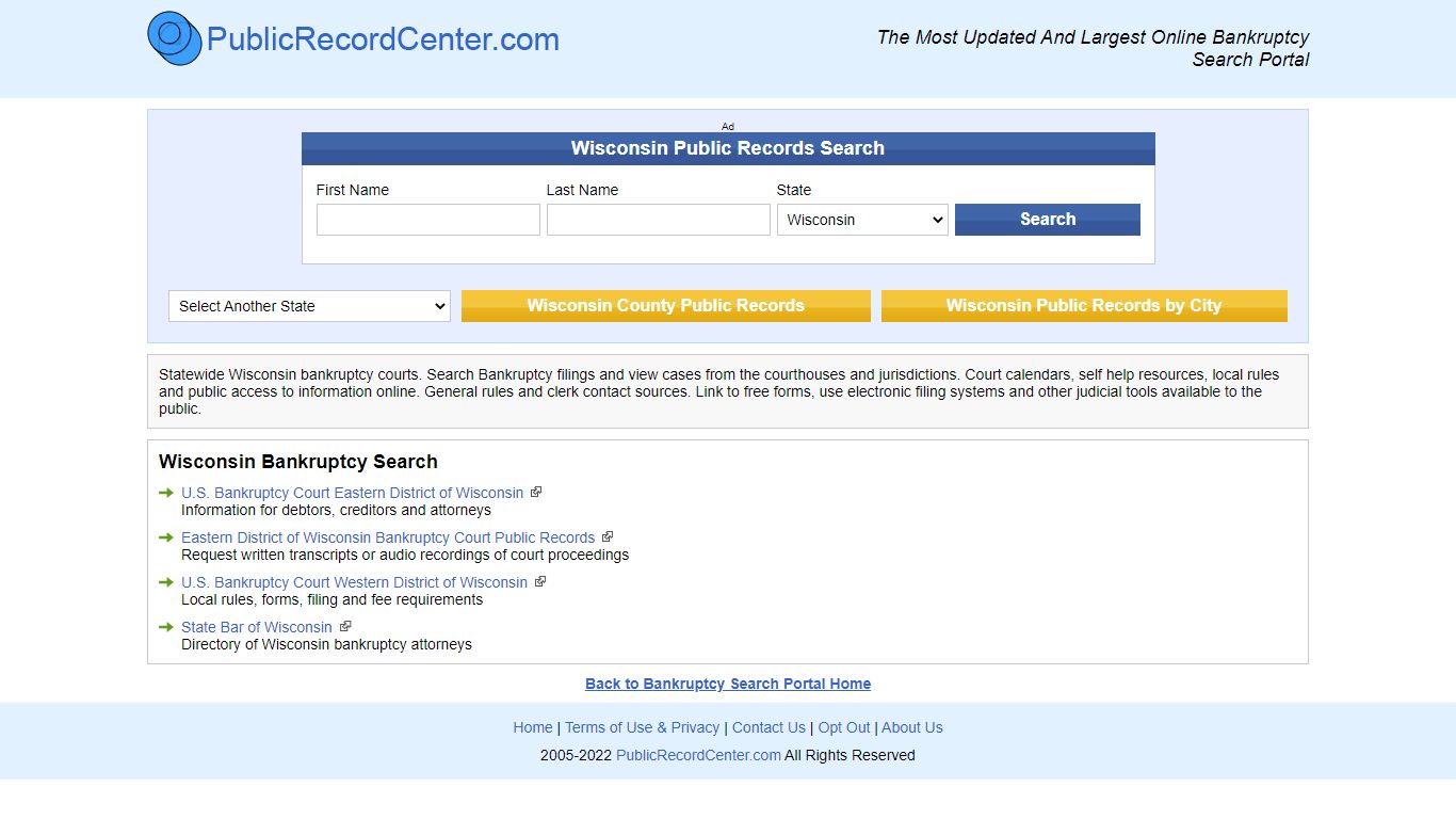 Free Wisconsin Bankruptcy Records Directory - Public record center