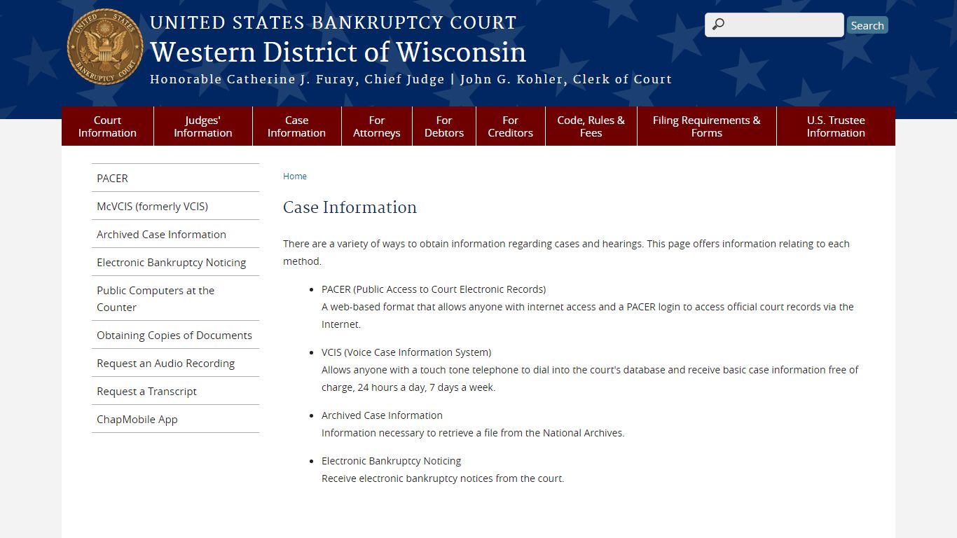 Case Information - United States Bankruptcy Court